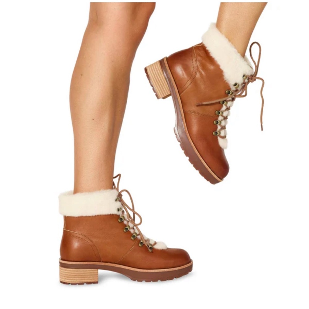 Kork-Ease Leather heeled lace‎ up faux fur lined boot